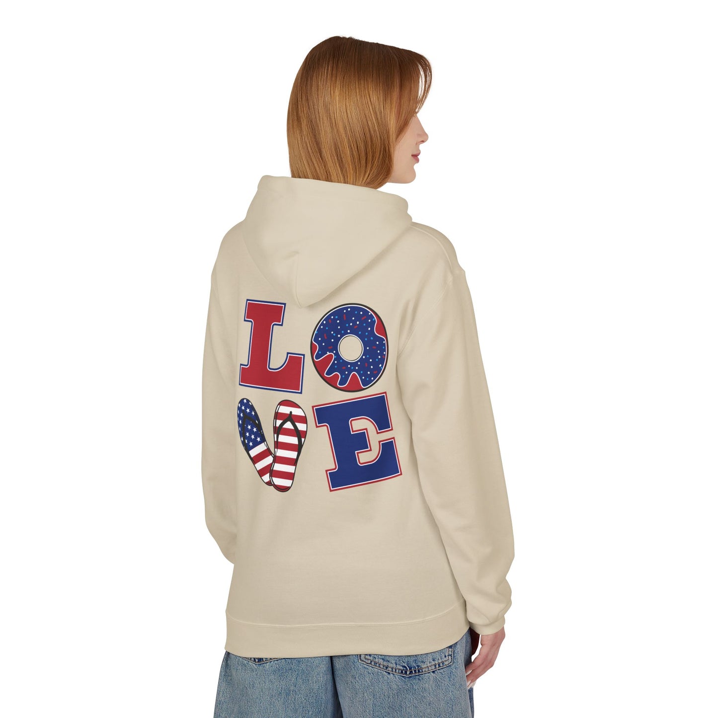 Patriotic 'Merica Peace Sign Hoodie — American Flag LOVE Back Graphic