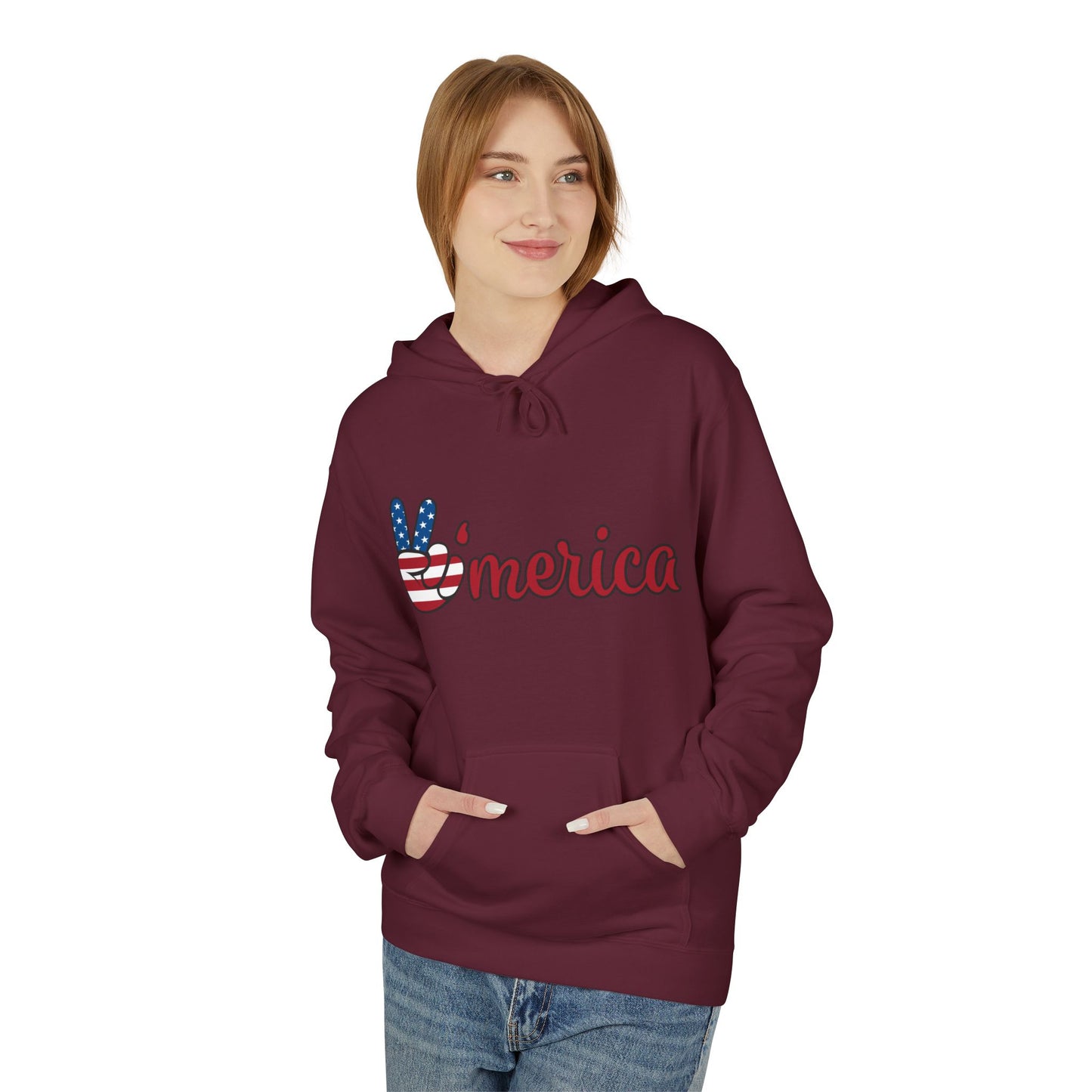 Patriotic 'Merica Peace Sign Hoodie — American Flag LOVE Back Graphic