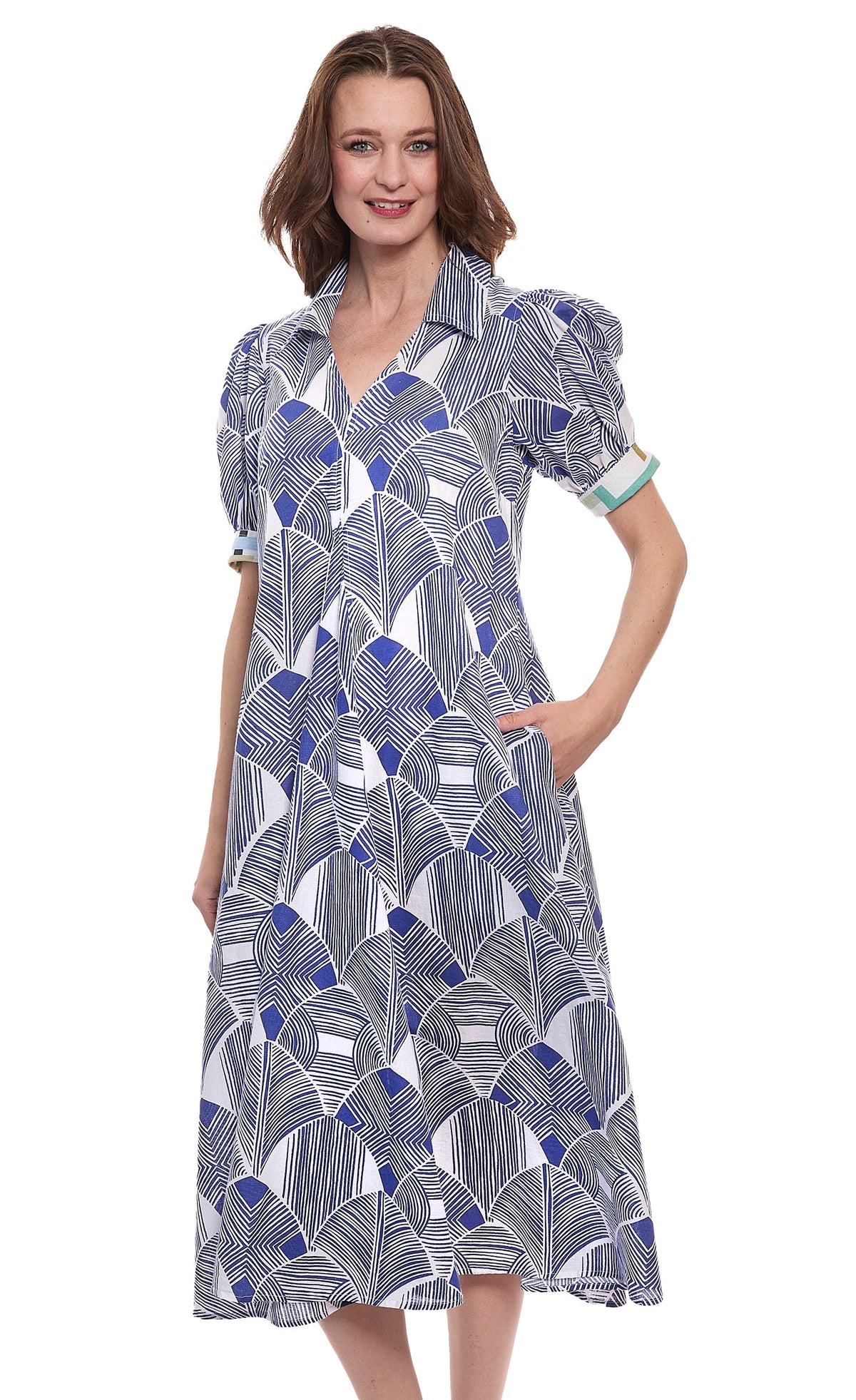 Montauk Dress Navy White Geo