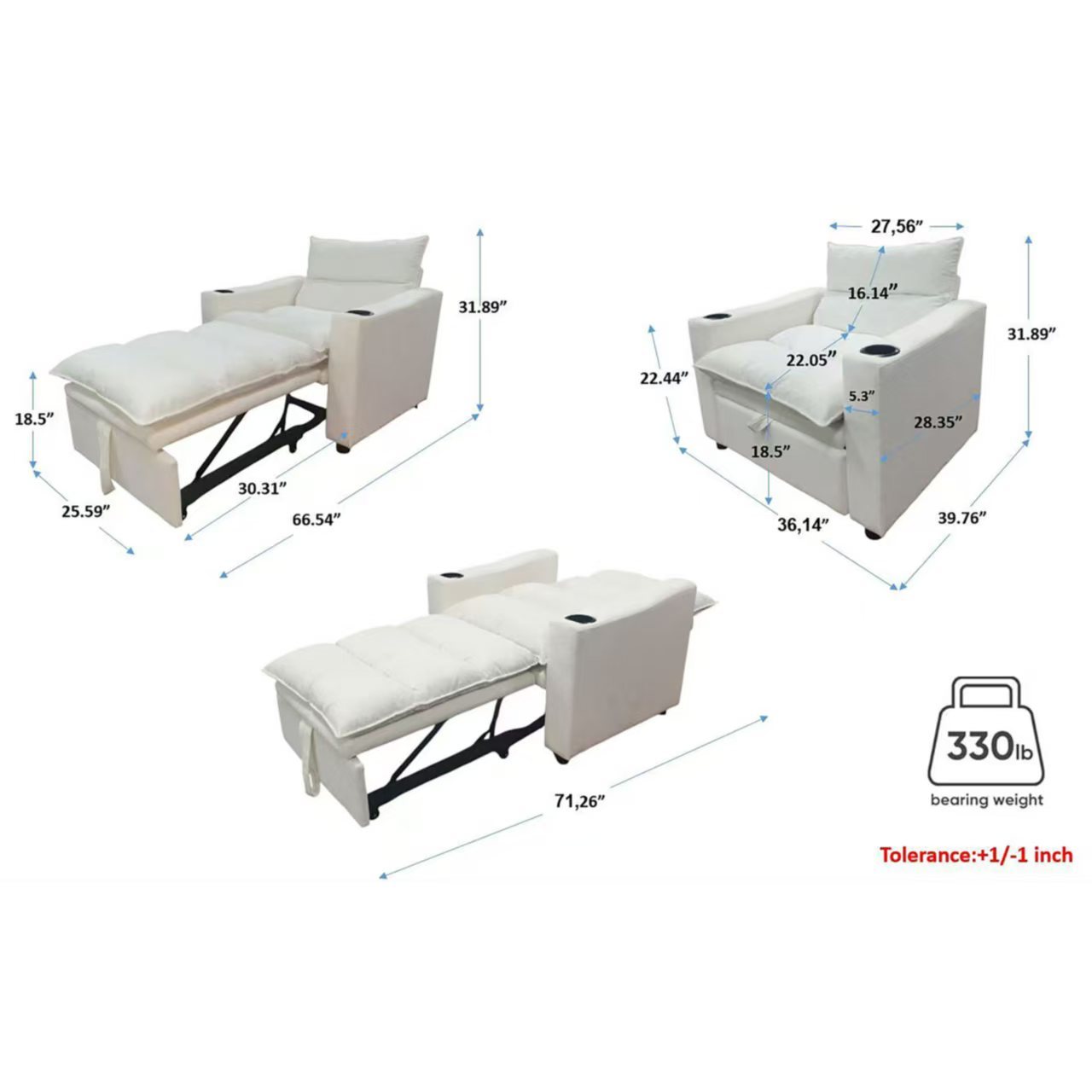 Sleeper Sofa Chair Bed, Convertible Sofa Chair 3-in-1, Adjustable Sleeper Chair Pullout Sofa Bed with Modern Velvet Fabric for Living Room Apartment Small Space, Blue