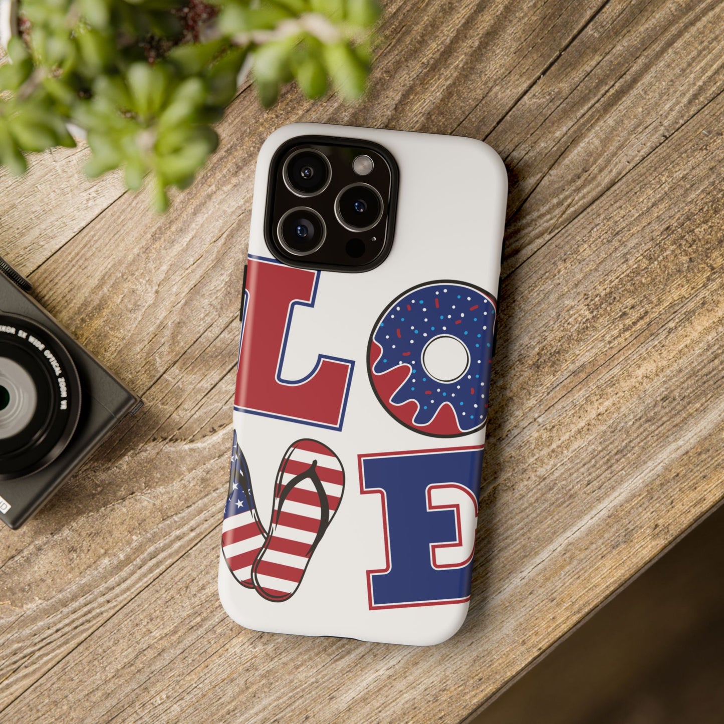 Patriotic "Love" Tough Case – American Flag Flip Flop & Donut Phone Cover