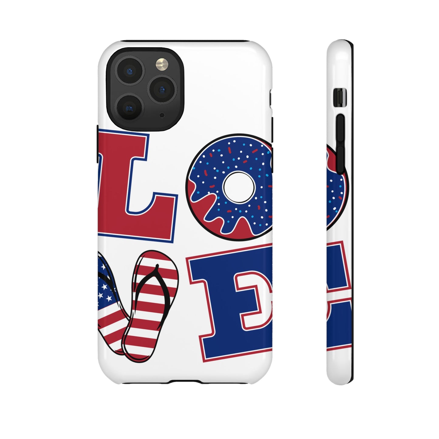 Patriotic "Love" Tough Case – American Flag Flip Flop & Donut Phone Cover