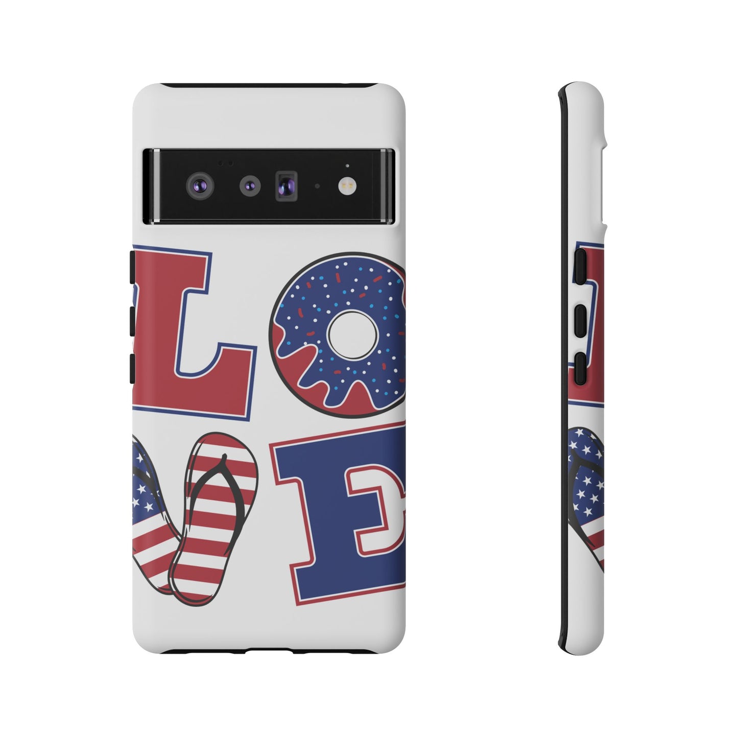 Patriotic "Love" Tough Case – American Flag Flip Flop & Donut Phone Cover
