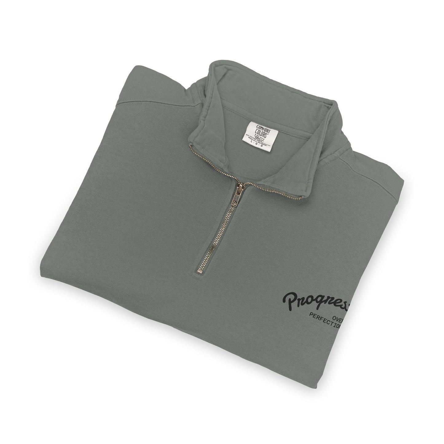 Quarter-Zip Sweatshirt — Minimal 'Progressively' Script Chest Logo