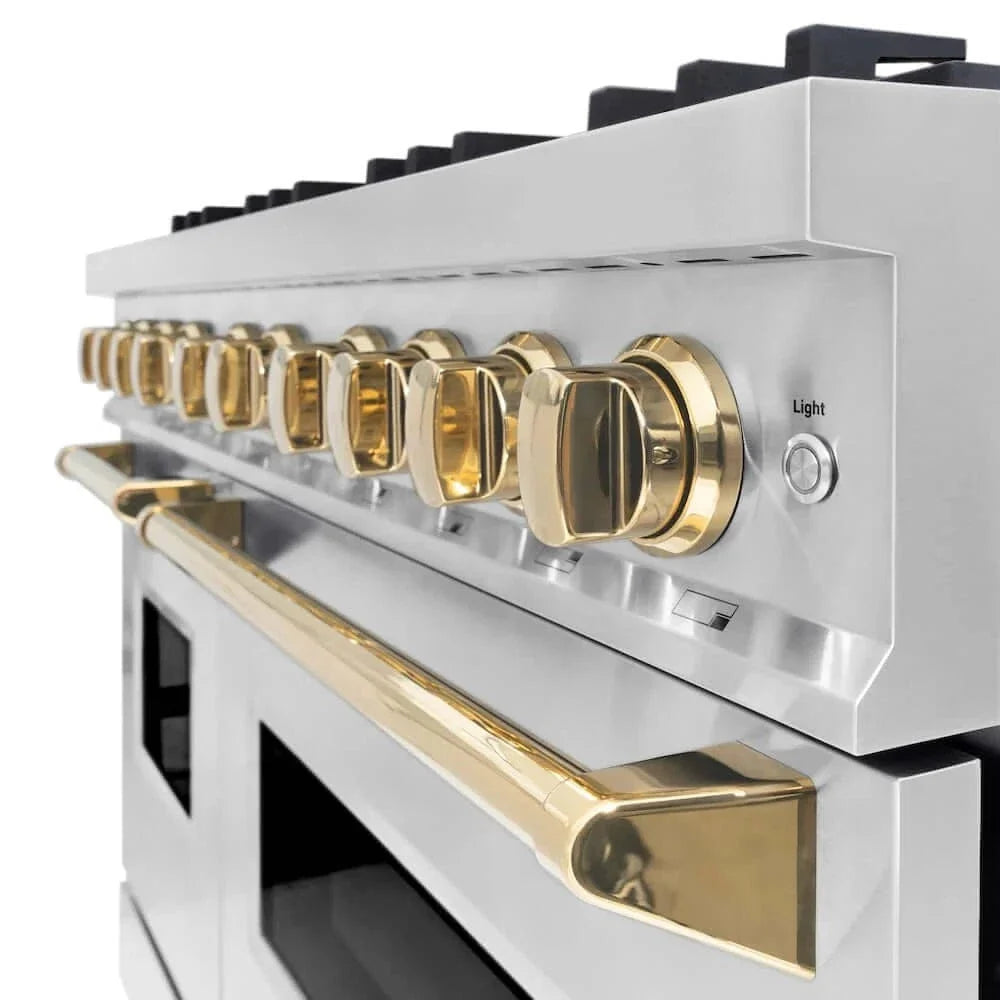 ZLINE 48" Dual Fuel Range, Gas Cooktop, Electric Convection Oven Stainless Steel, Gold CDRZ-48-G