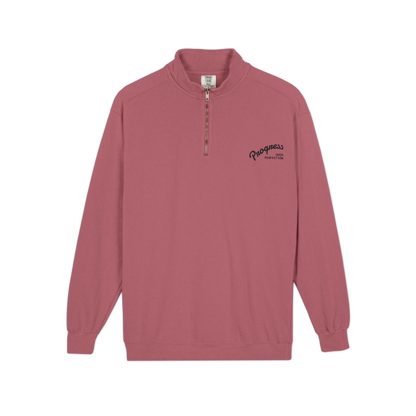 Quarter-Zip Sweatshirt — Minimal 'Progressively' Script Chest Logo
