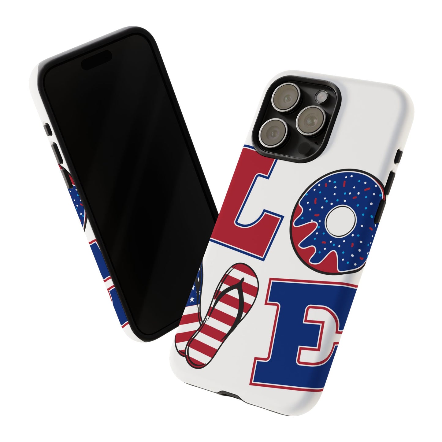 Patriotic "Love" Tough Case – American Flag Flip Flop & Donut Phone Cover