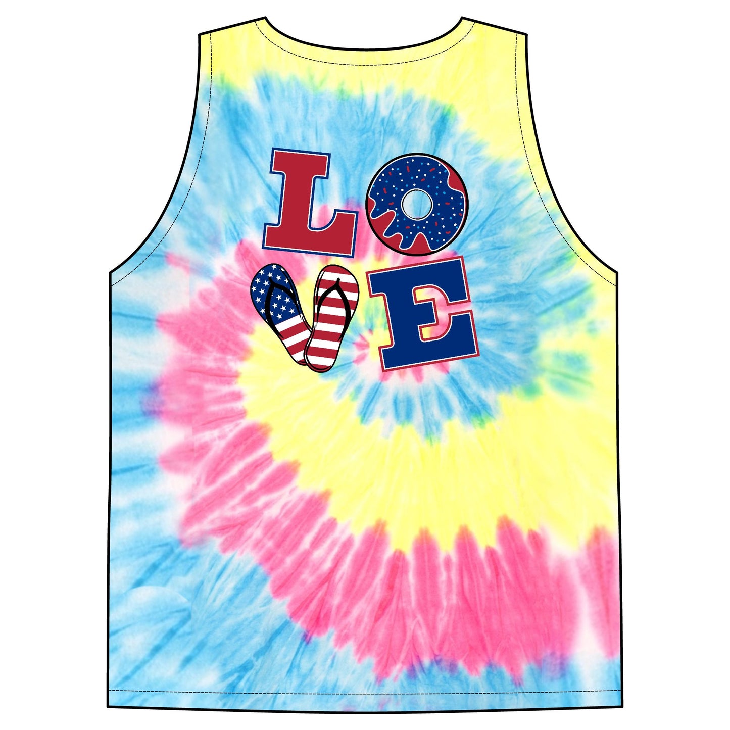 Tie-Dye Tank Top — Patriotic "LOVE" & Retro Logo Beach Vest
