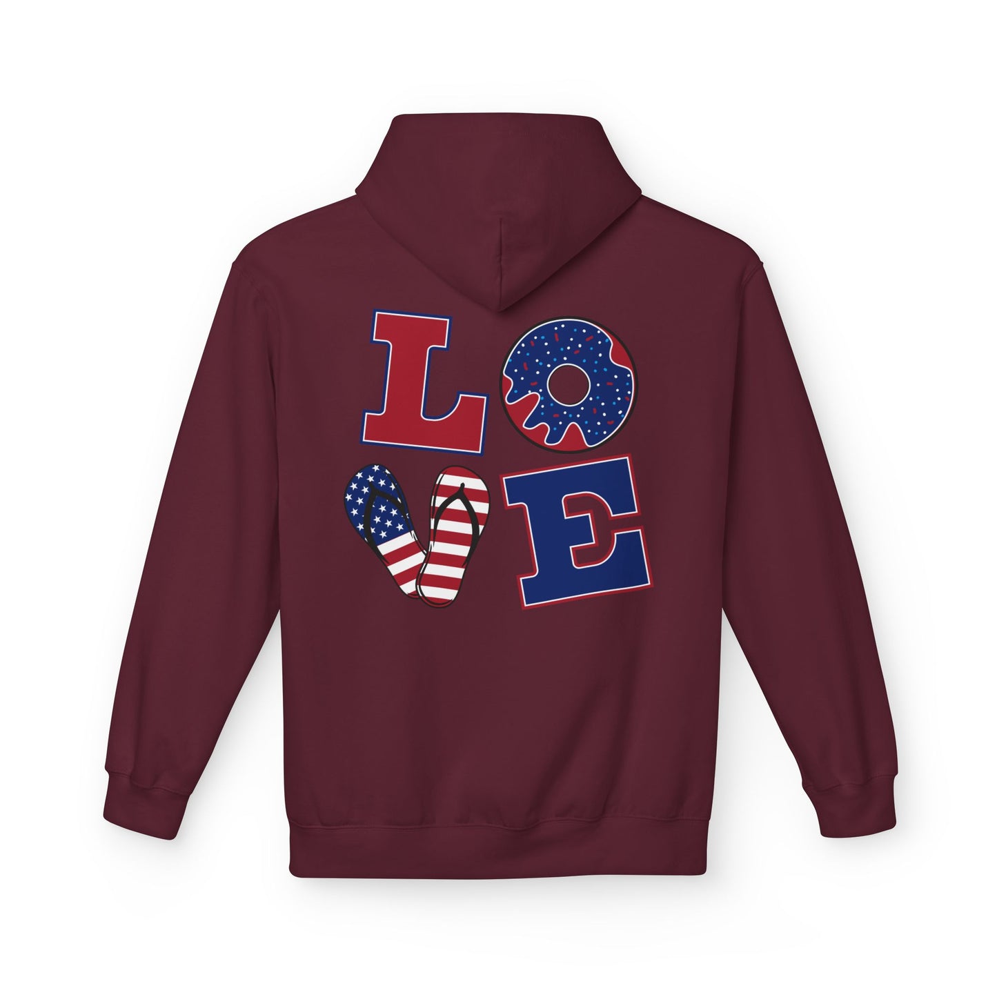 Patriotic 'Merica Peace Sign Hoodie — American Flag LOVE Back Graphic