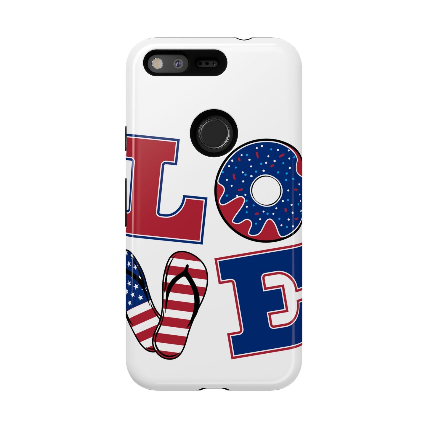 Patriotic "Love" Tough Case – American Flag Flip Flop & Donut Phone Cover