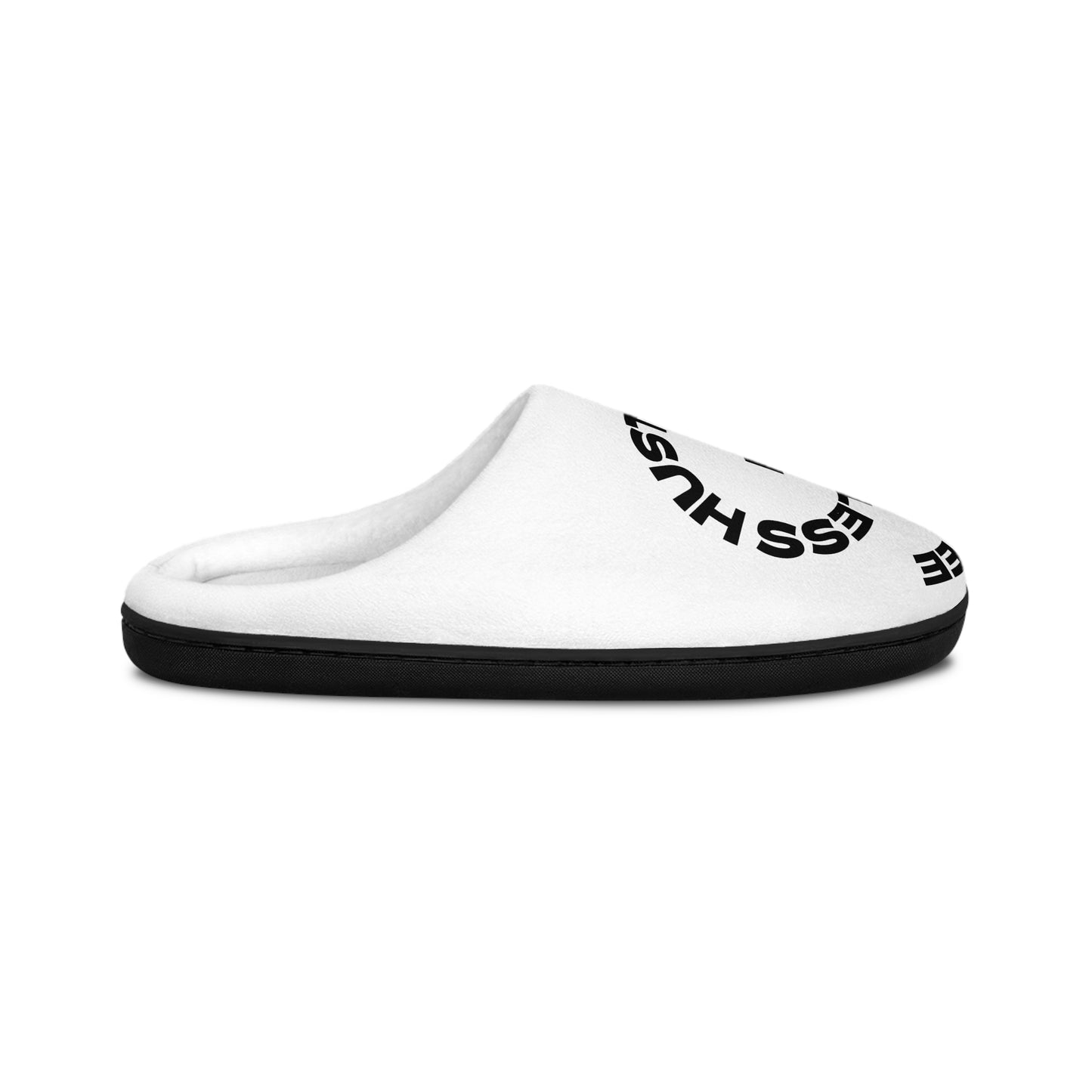 Men's Indoor Slippers — 'Less Hug, More Coffee' Minimalist Black & White Cozy Slides