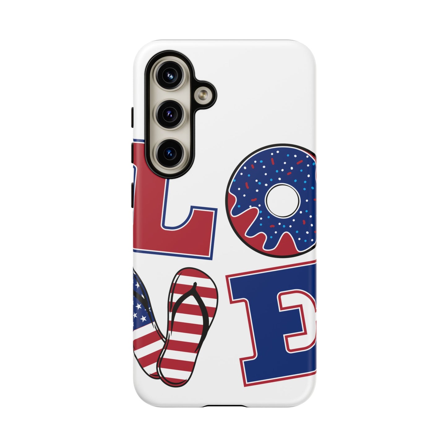 Patriotic "Love" Tough Case – American Flag Flip Flop & Donut Phone Cover