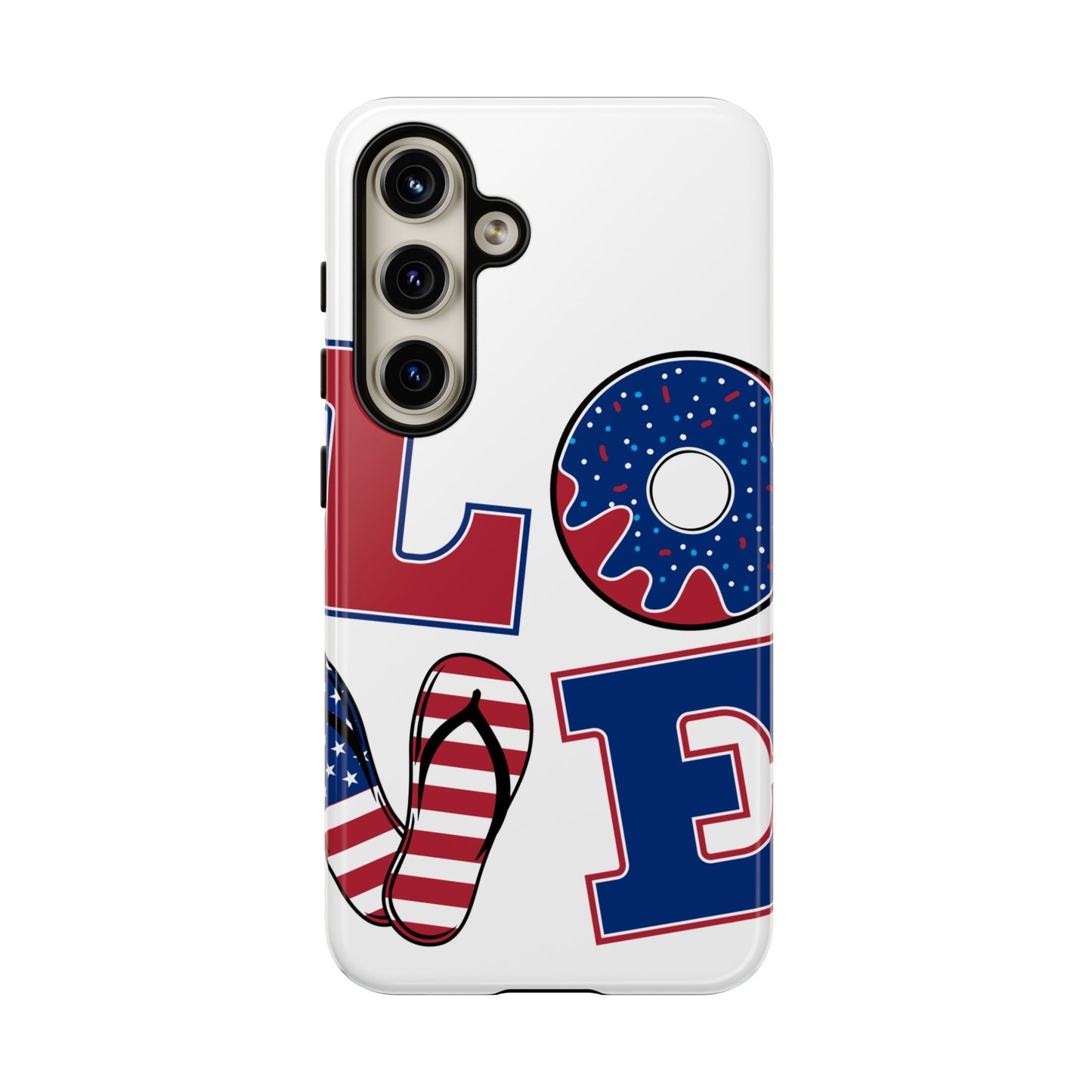 Patriotic "Love" Tough Case – American Flag Flip Flop & Donut Phone Cover