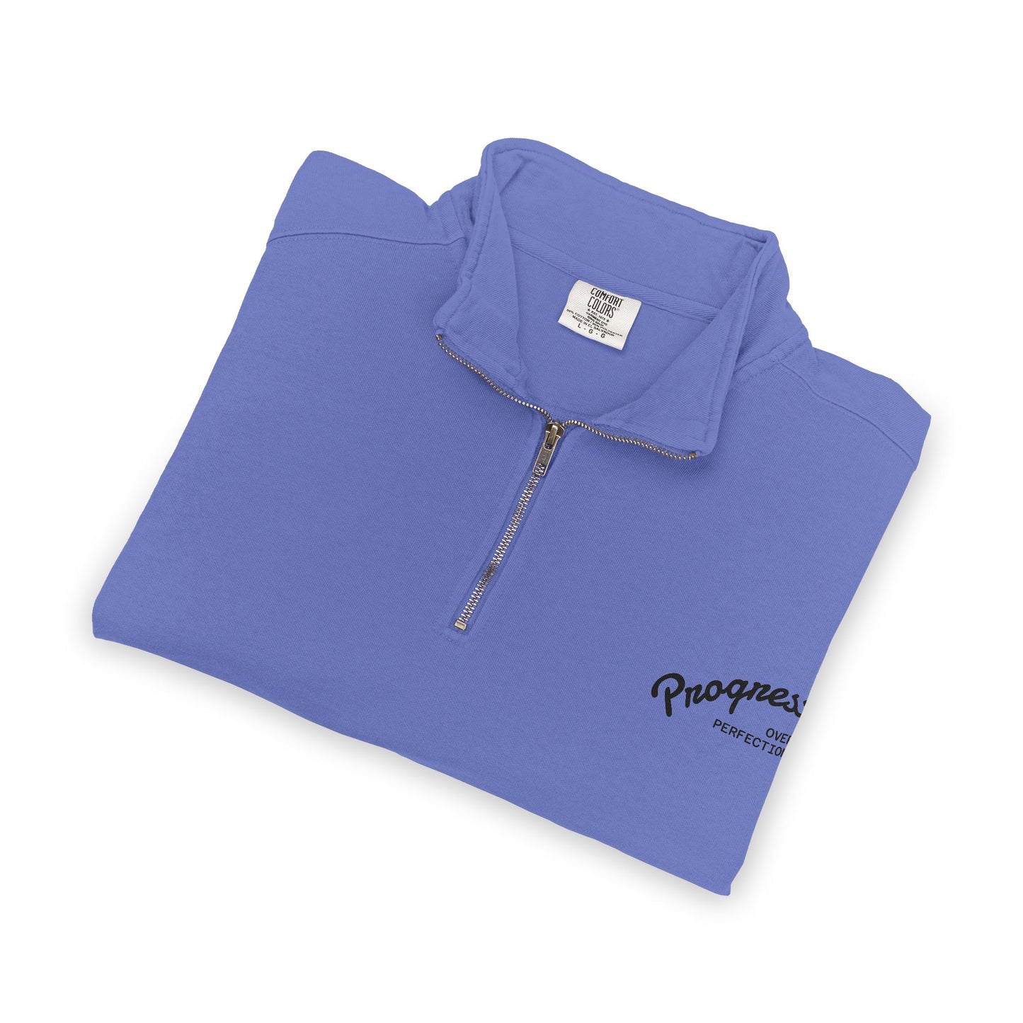 Quarter-Zip Sweatshirt — Minimal 'Progressively' Script Chest Logo