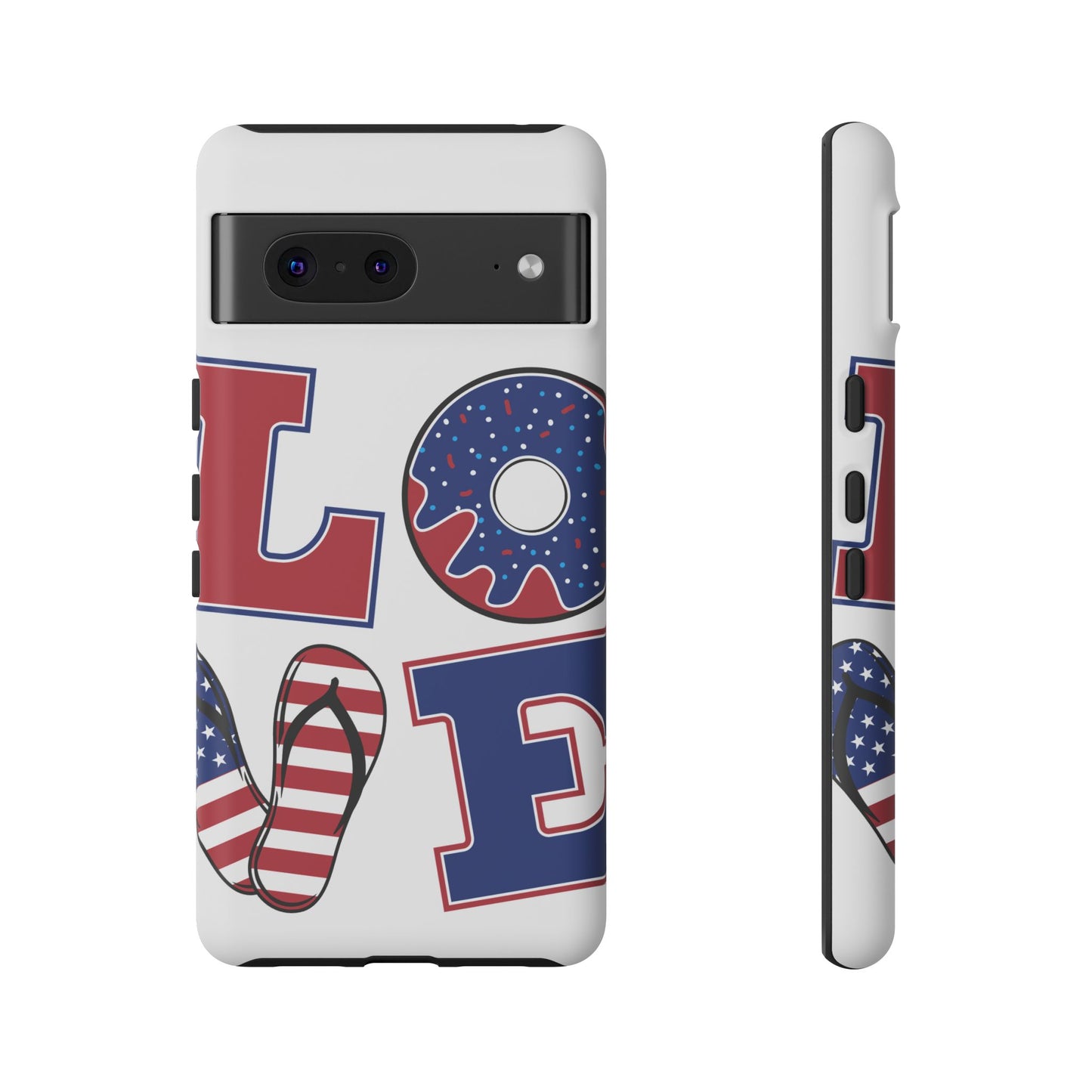 Patriotic "Love" Tough Case – American Flag Flip Flop & Donut Phone Cover