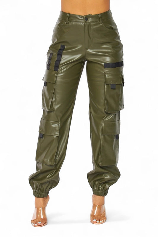 It's My Year Vegan Leather Cargo Jogger Pants