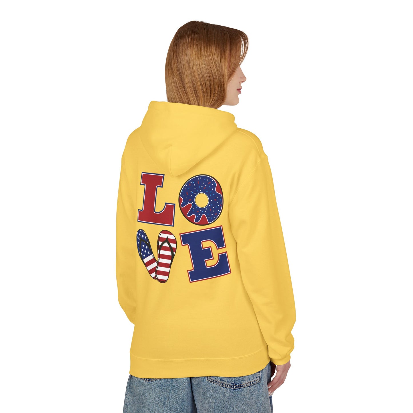 Patriotic 'Merica Peace Sign Hoodie — American Flag LOVE Back Graphic