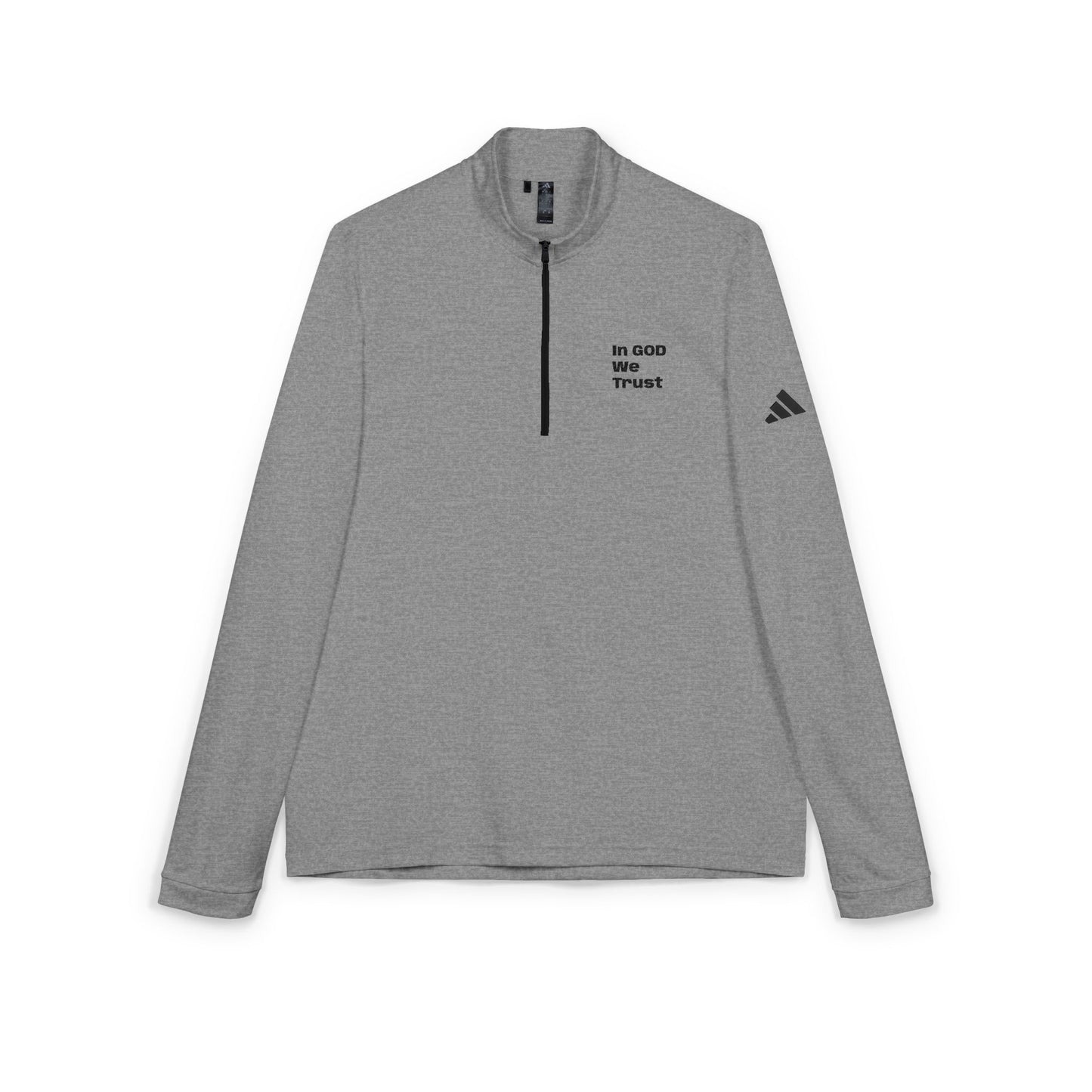 Adidas Embroidered Quarter-Zip Pullover — "In God We Trust" Lightweight Zip-Top