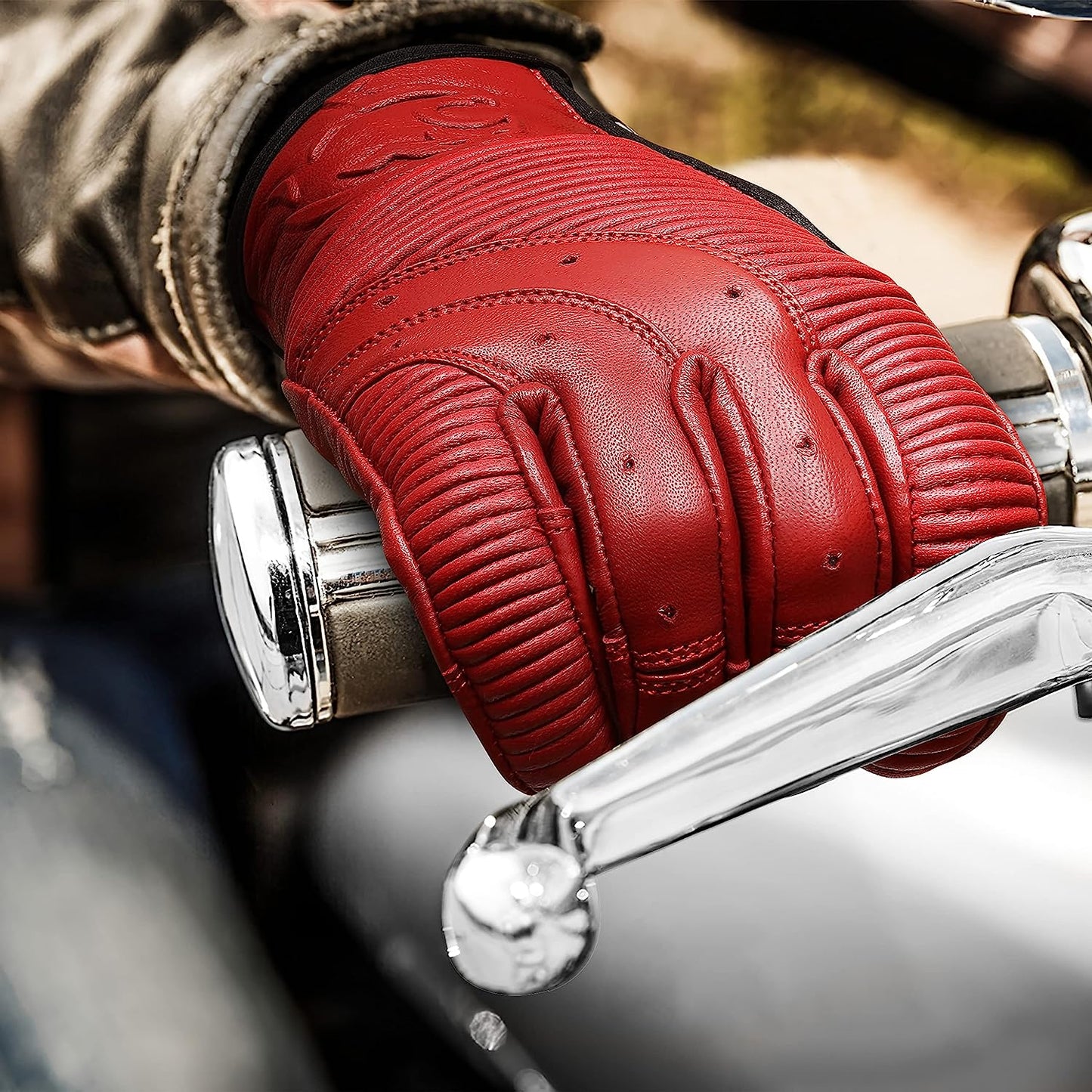 Red Minamoto Motorcycle Riding Gloves with Zip Closure