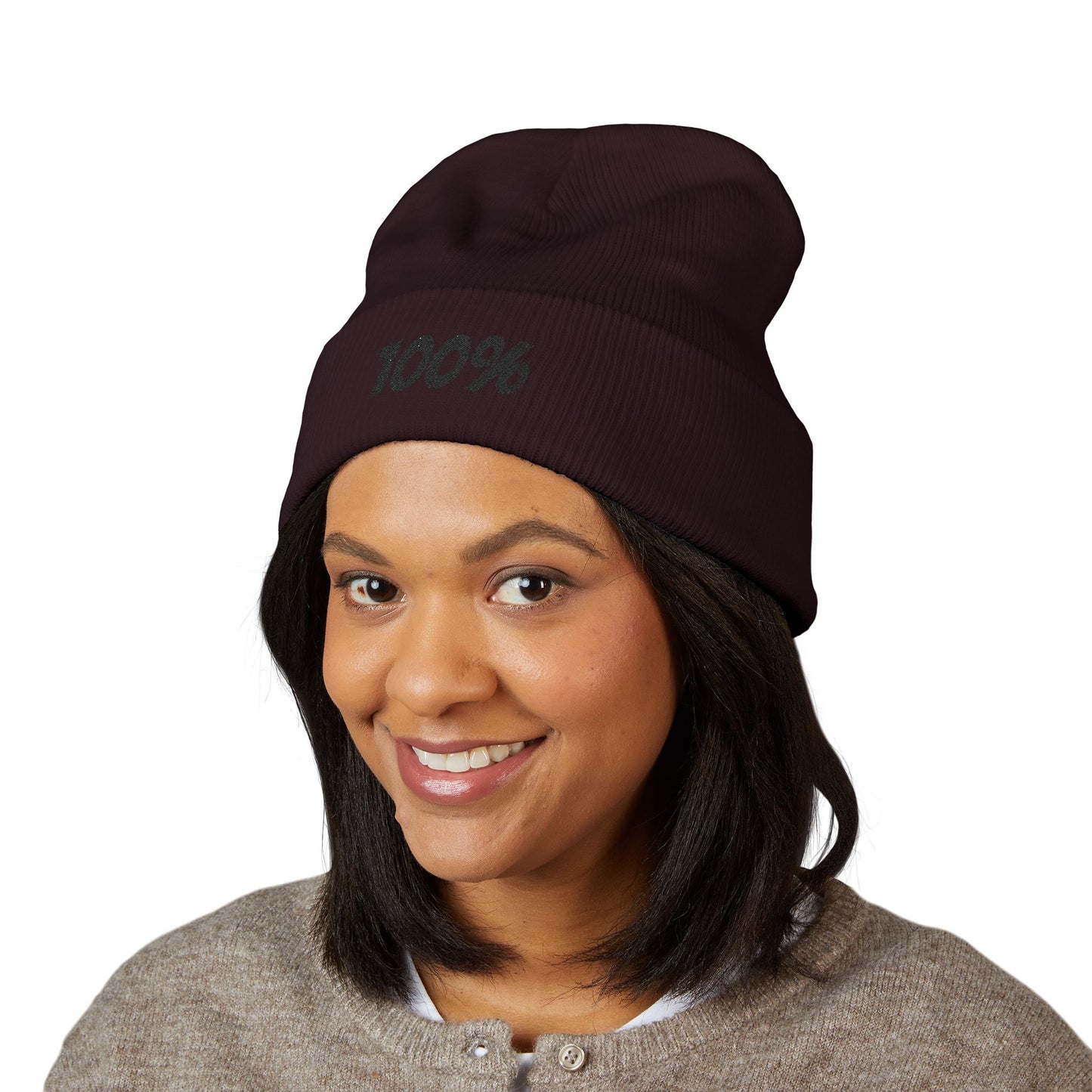 100% Embroidered Cuffed Beanie — Minimal Knit Winter Hat