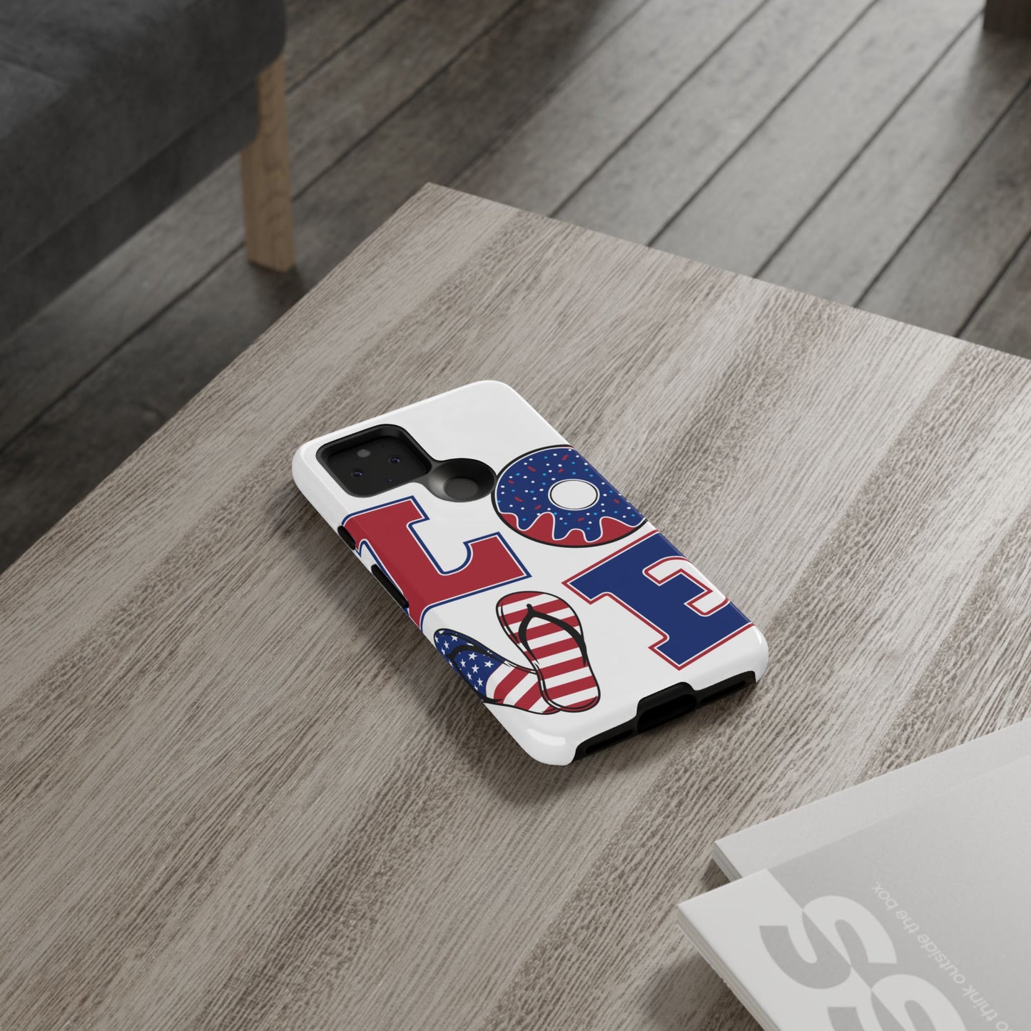 Patriotic "Love" Tough Case – American Flag Flip Flop & Donut Phone Cover