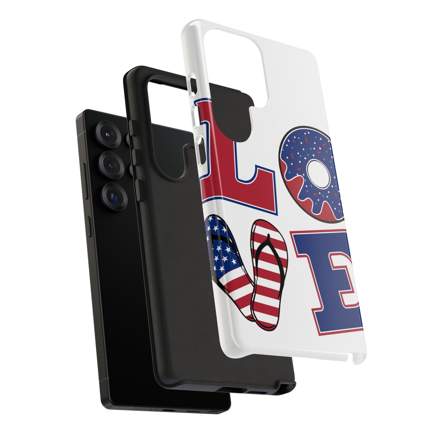 Patriotic "Love" Tough Case – American Flag Flip Flop & Donut Phone Cover