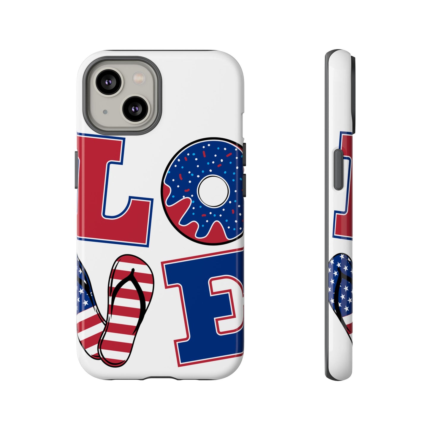 Patriotic "Love" Tough Case – American Flag Flip Flop & Donut Phone Cover