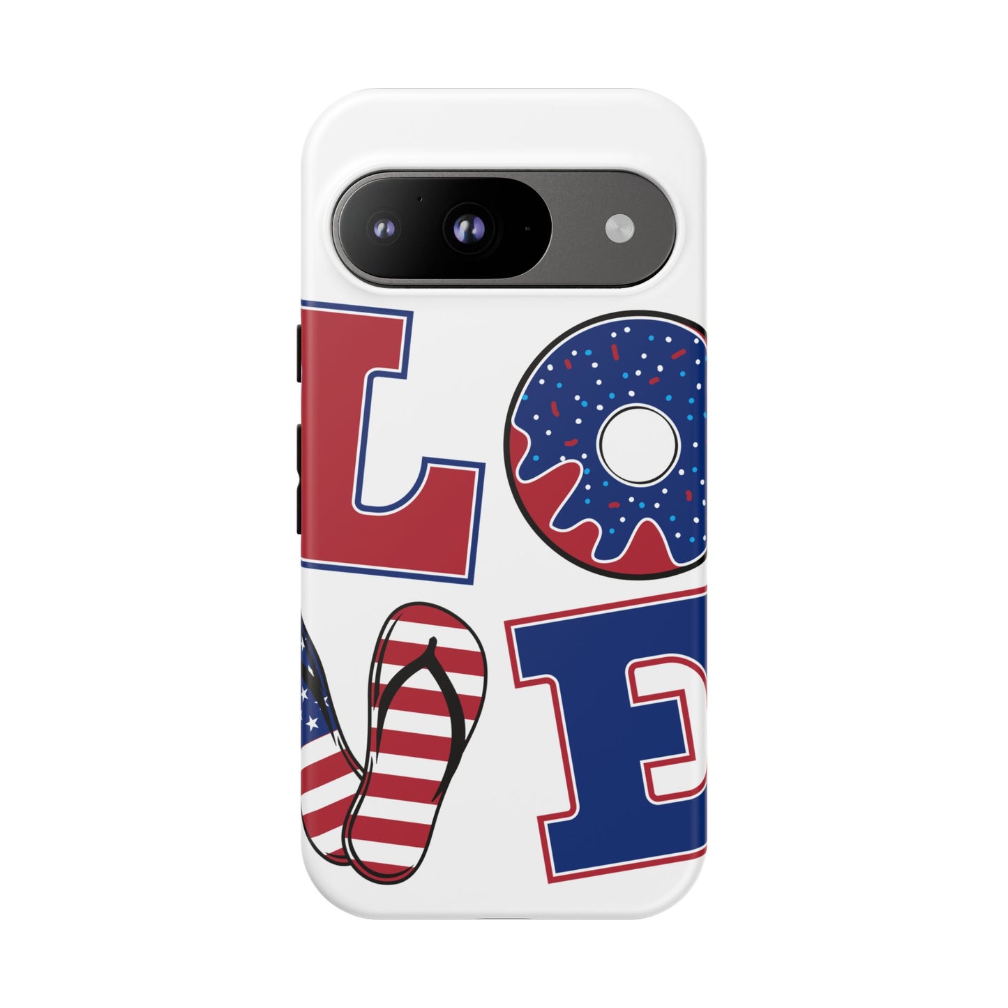 Patriotic "Love" Tough Case – American Flag Flip Flop & Donut Phone Cover