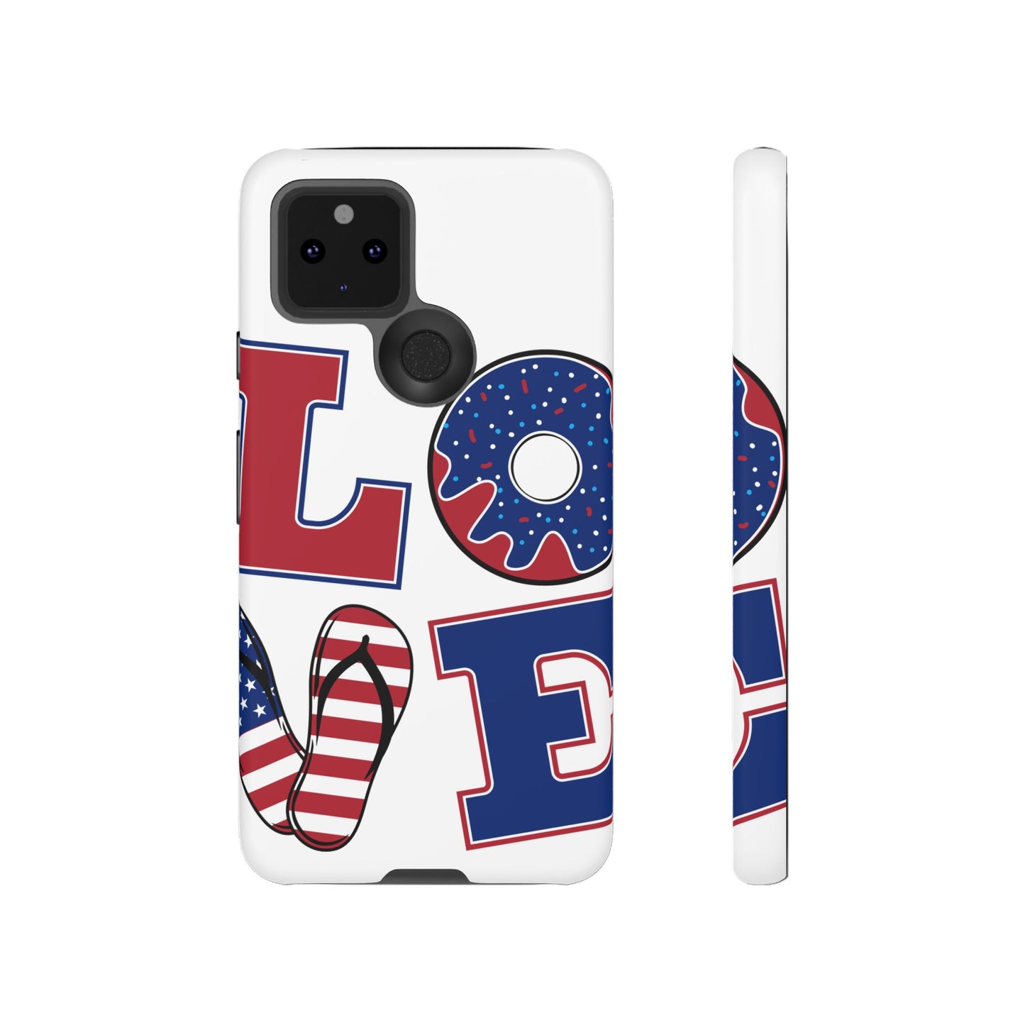 Patriotic "Love" Tough Case – American Flag Flip Flop & Donut Phone Cover
