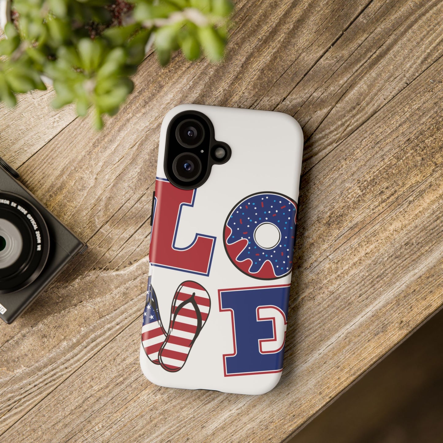Patriotic "Love" Tough Case – American Flag Flip Flop & Donut Phone Cover