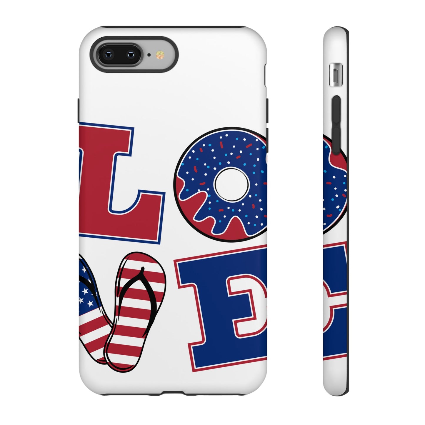 Patriotic "Love" Tough Case – American Flag Flip Flop & Donut Phone Cover