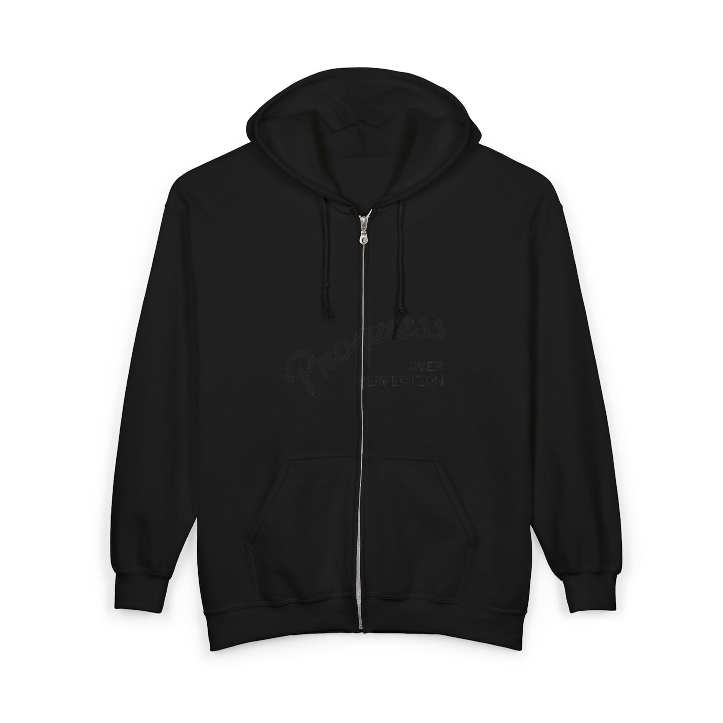 Black Full-Zip Hoodie — Minimal Dot Script Logo Zip-Up Sweatshirt