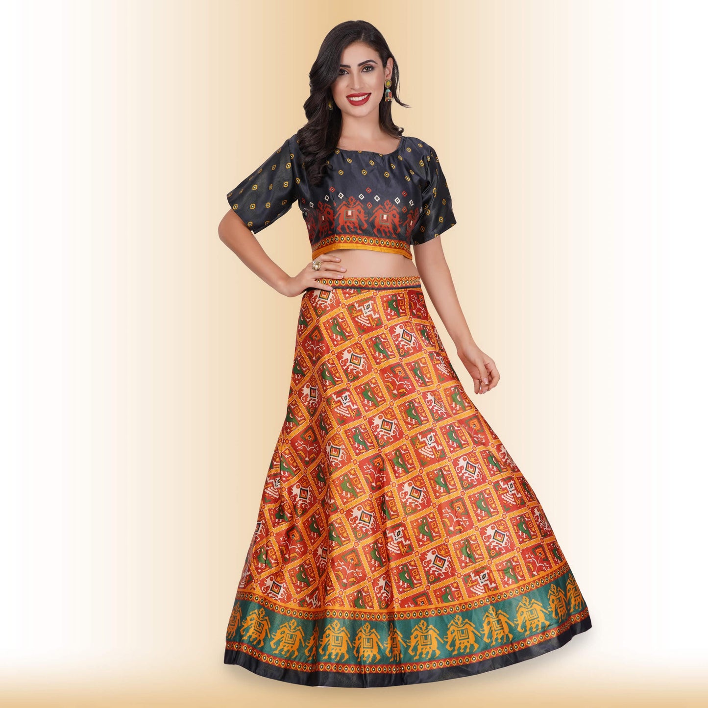 Silk Chania Choli with Patola Prints