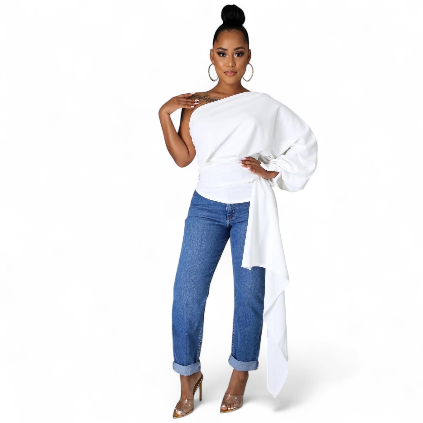 One Shoulder Top with Long Side Train