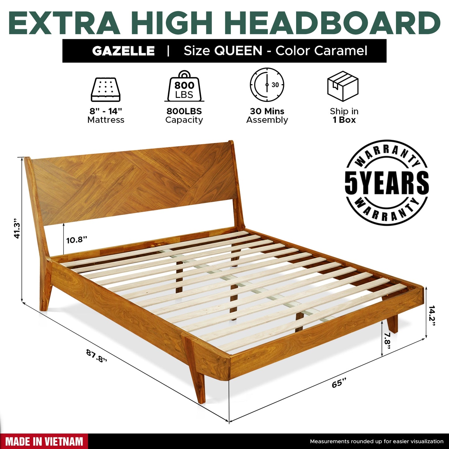 Rorns Gazelle Platform Bed Frame With Headboard for Ultimate Comfort