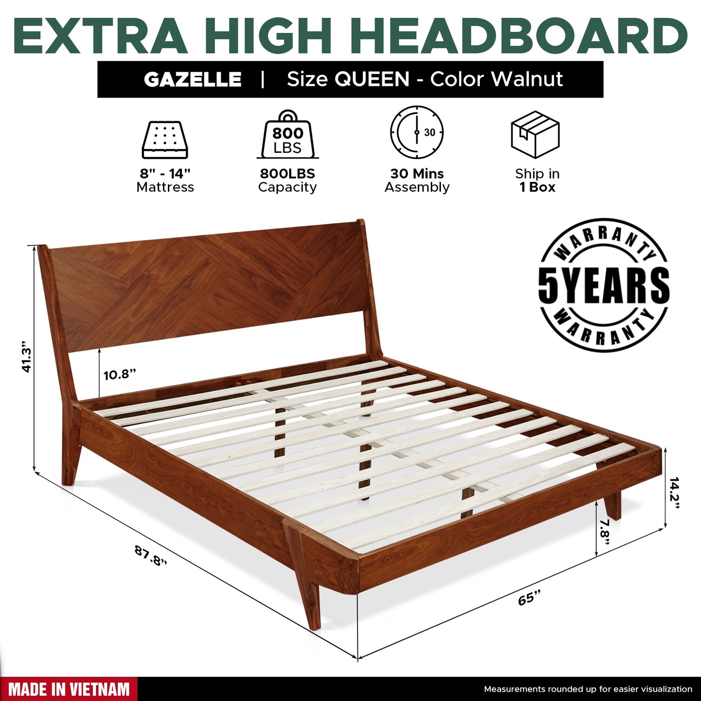 Rorns Gazelle Platform Bed Frame With Headboard for Ultimate Comfort