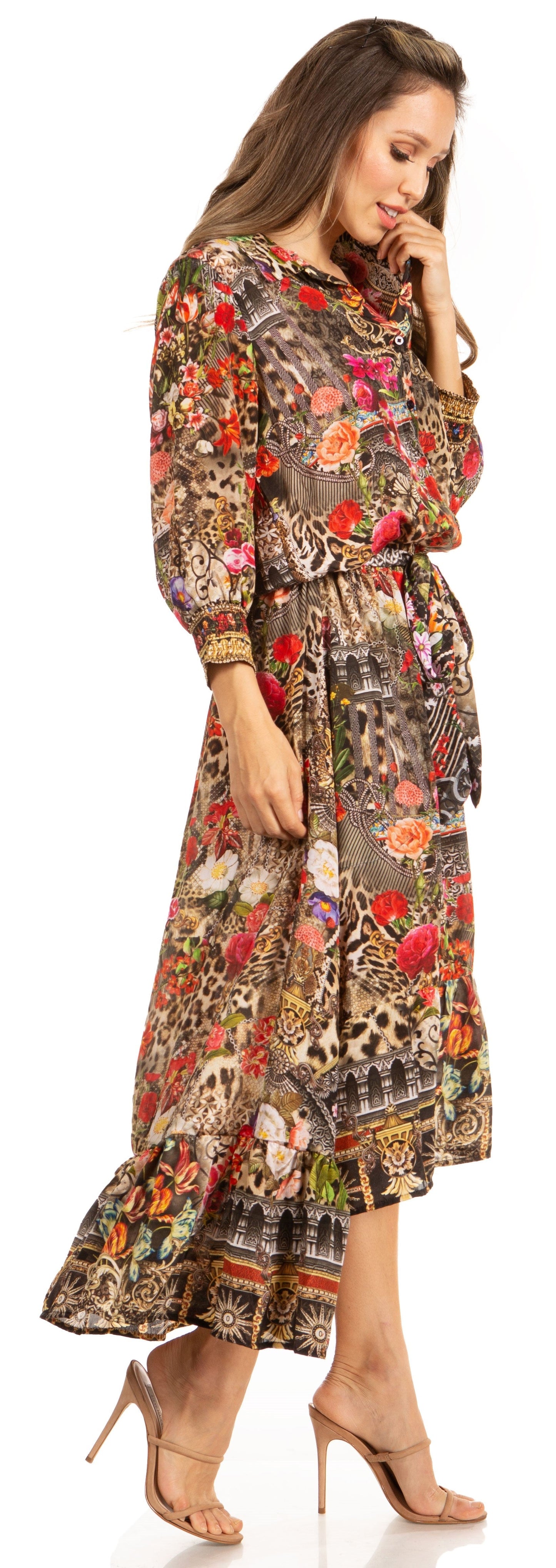 Sakkas Andreas Women's Maxi Dress with Ruffles and Buttons