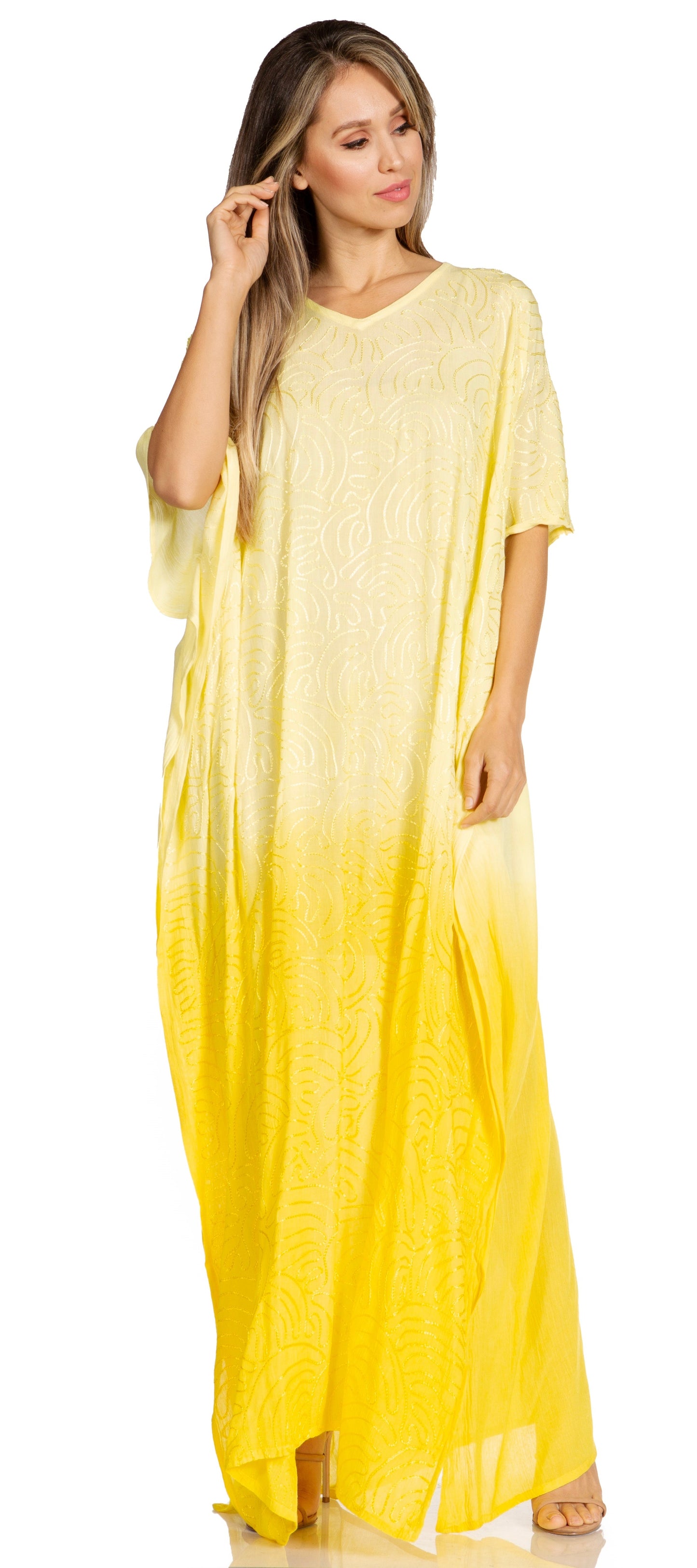 Sakkas Pilar Petite Women's Beach Maxi Caftan Dress in Short Sleeve Casual Style