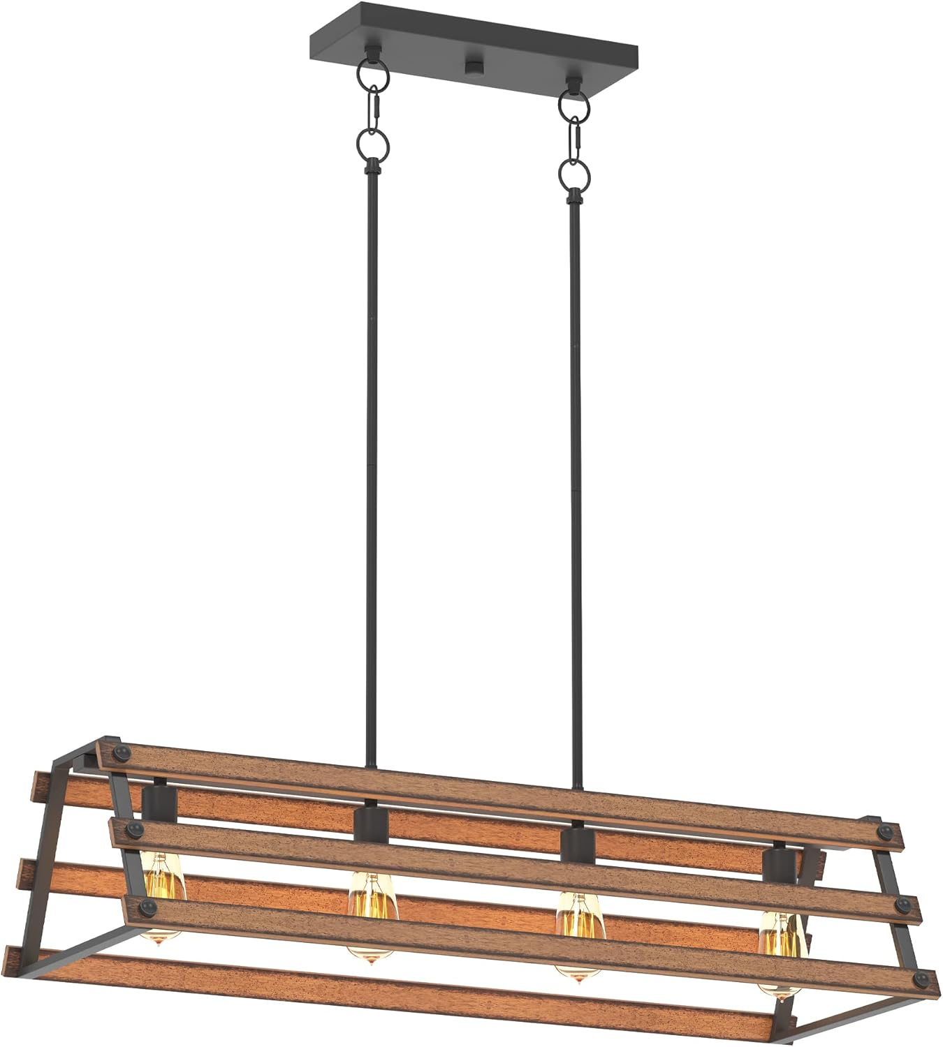 Farmhouse 4-Light Linear Farmhouse Textured Black and Faux Painted Wood Finish