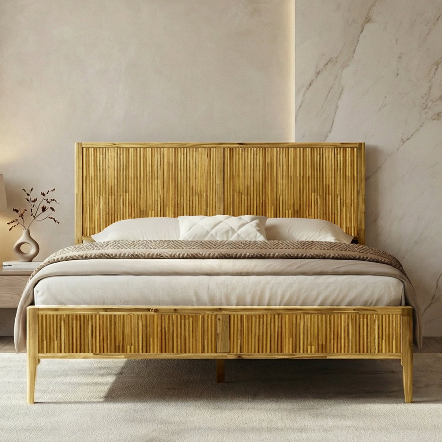 Megsu Bosk Acacia Wood Bed Frame with Headboard