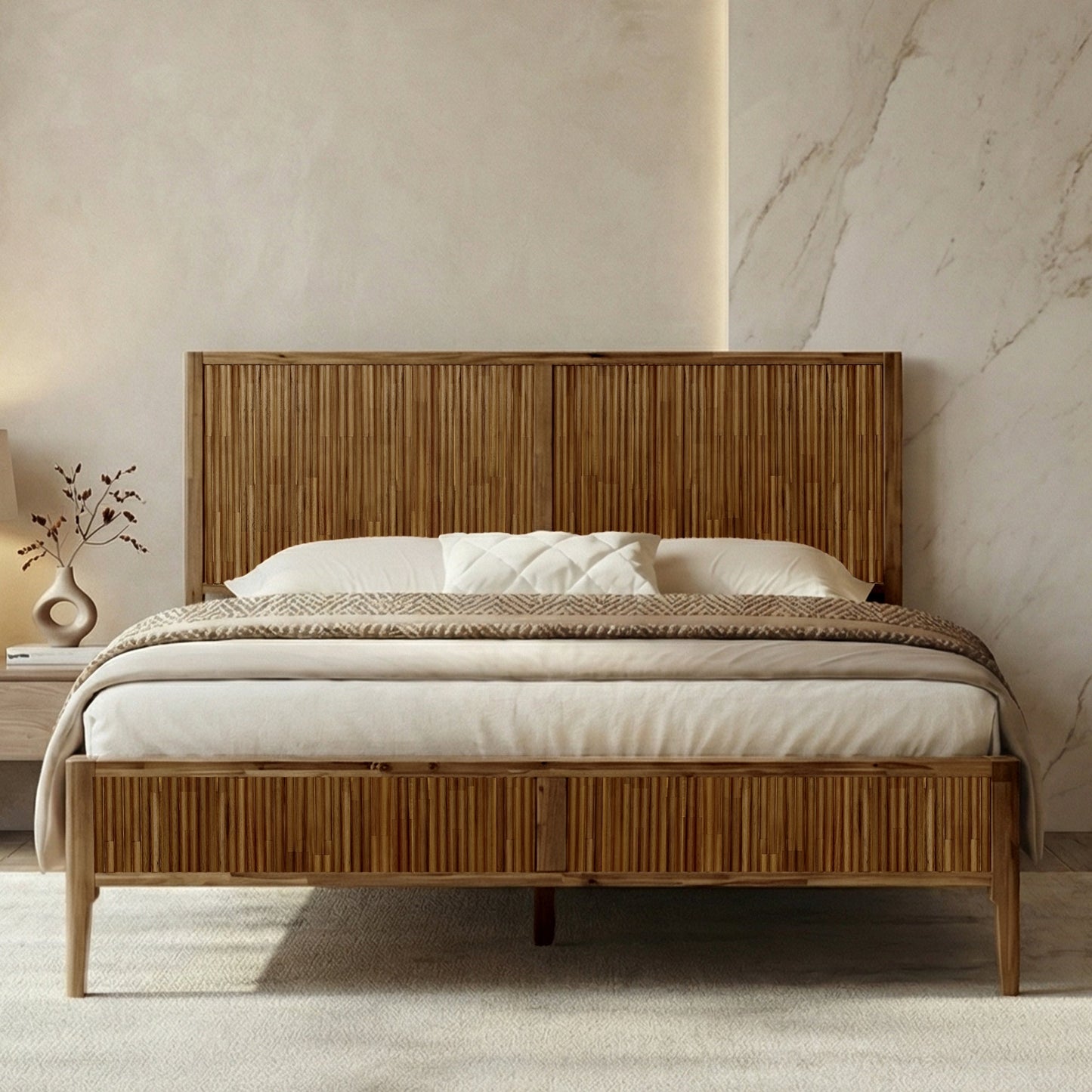 Megsu Bosk Acacia Wood Bed Frame with Headboard