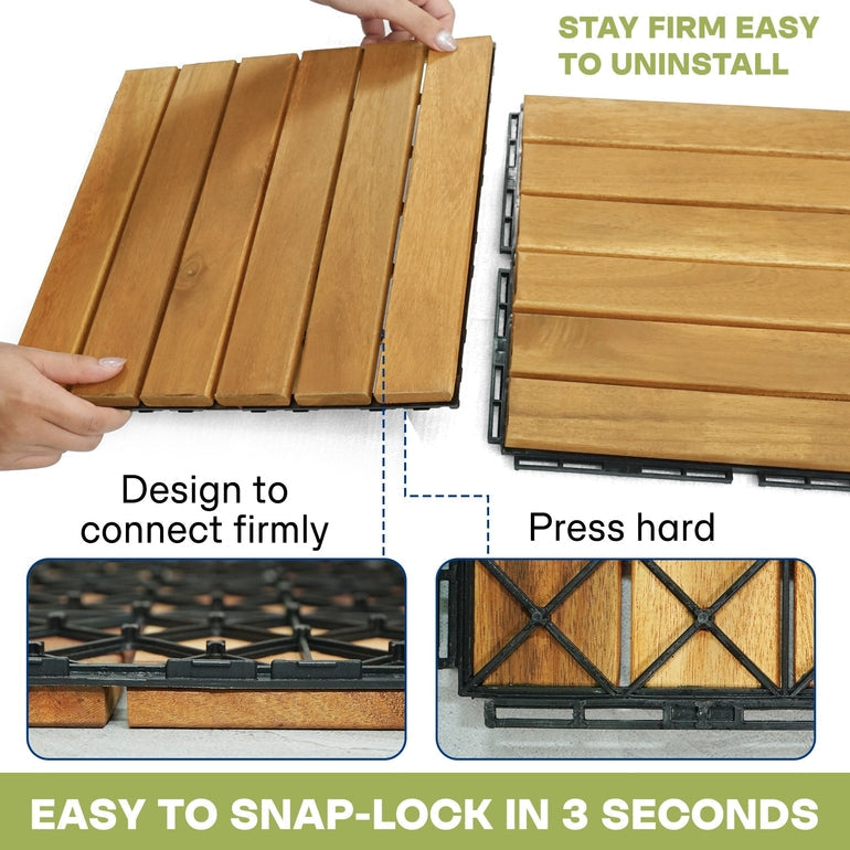 Tranquillo Acacia Deck Tiles 6 Slat Interlocking Decking Tiles set 9 – Indoor & Outdoor Flooring