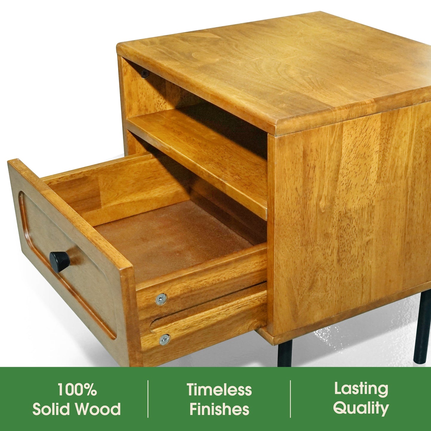 Acacia Savana Mid-Century Modern Single Drawer Solid Wood Nightstand