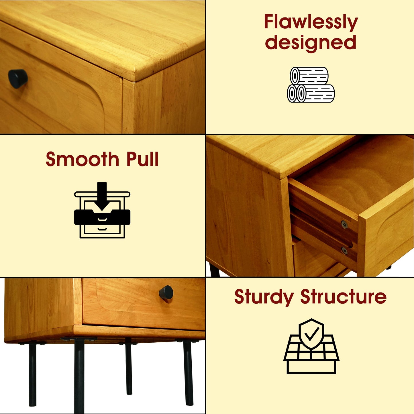 Acacia Savana Mid-Century 2 - Drawer Solid Wood Nightstand
