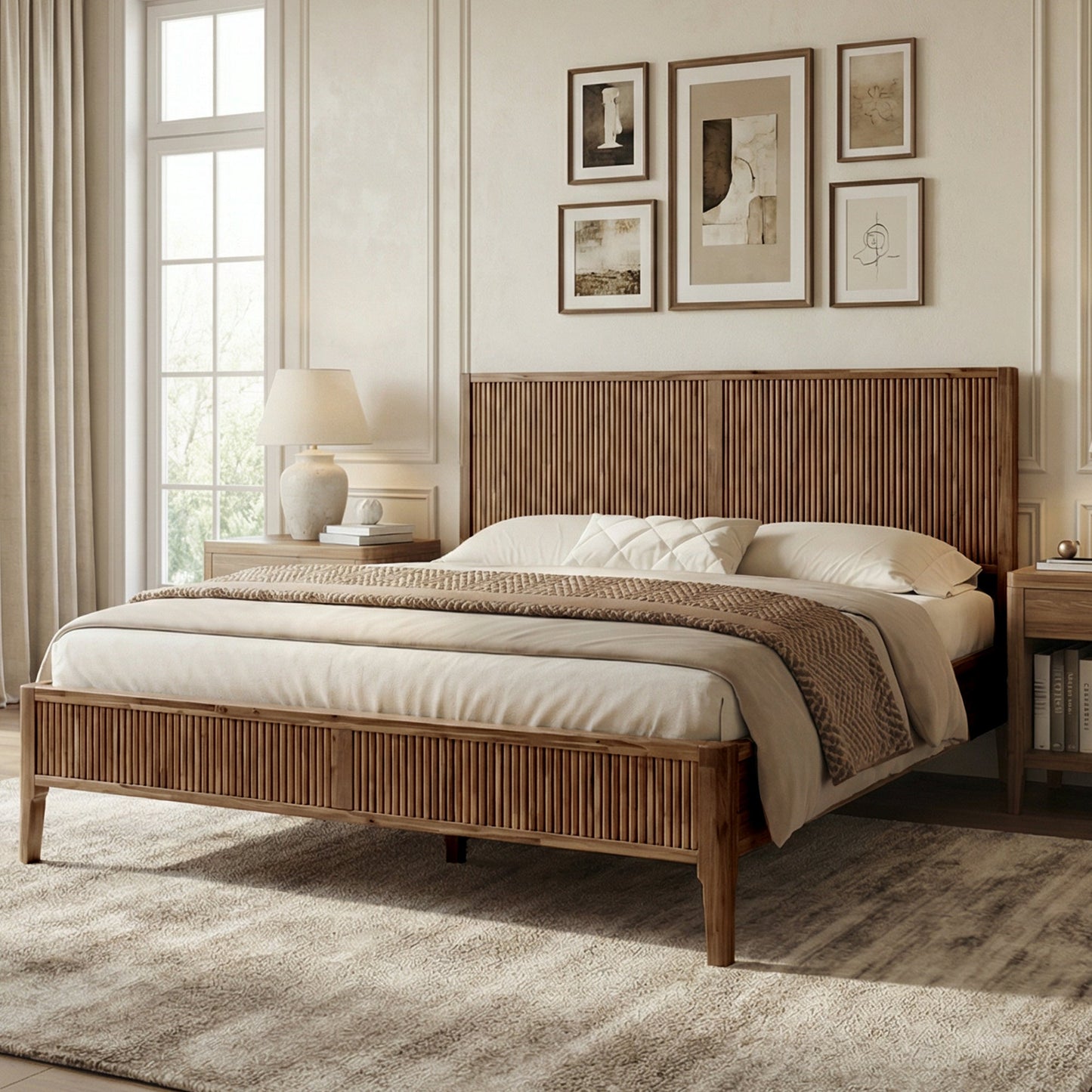 Megsu Bosk Acacia Wood Bed Frame with Headboard