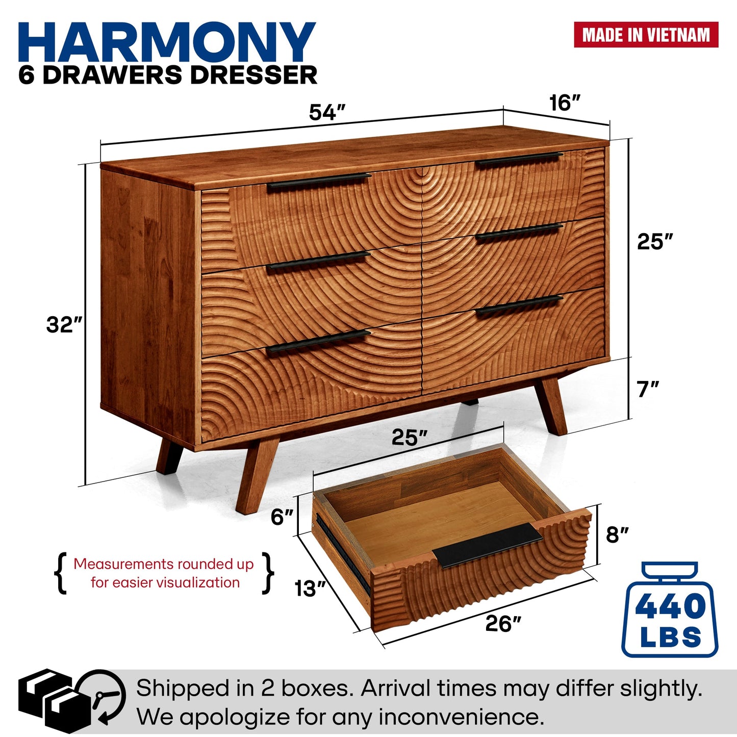 Acacia Harmony Dresser with 6 Drawers for Stylish Storage