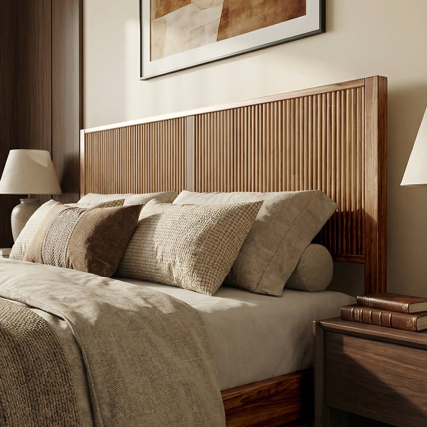Megsu Bosk Acacia Wood Bed Frame with Headboard