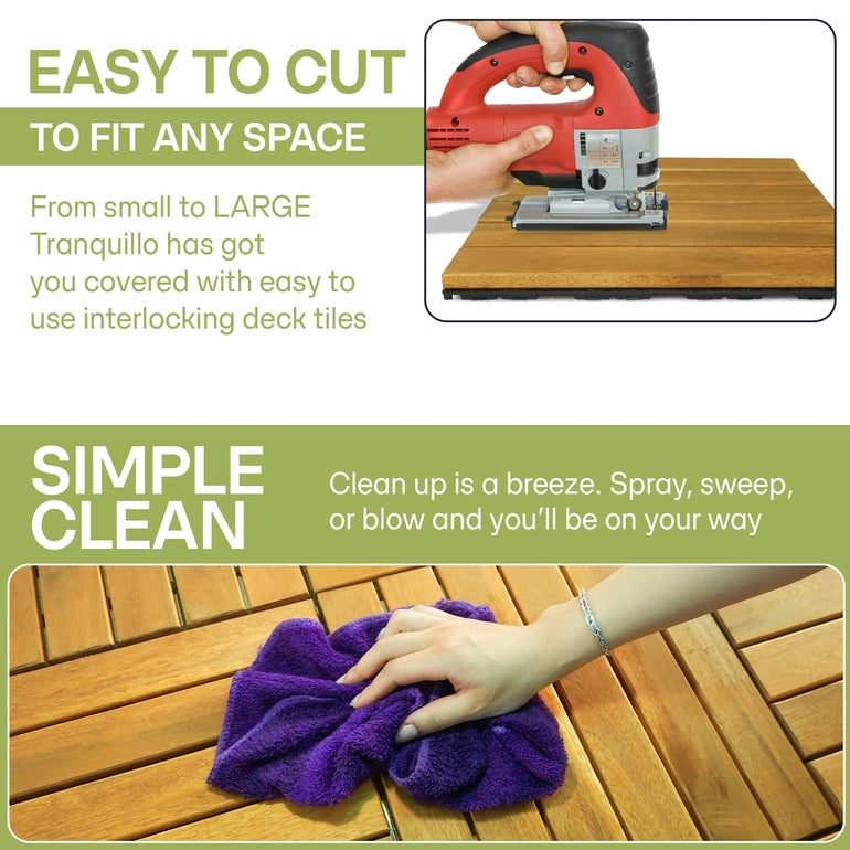 Tranquillo Acacia Deck Tiles 6 Slat Interlocking Decking Tiles set 9 – Indoor & Outdoor Flooring