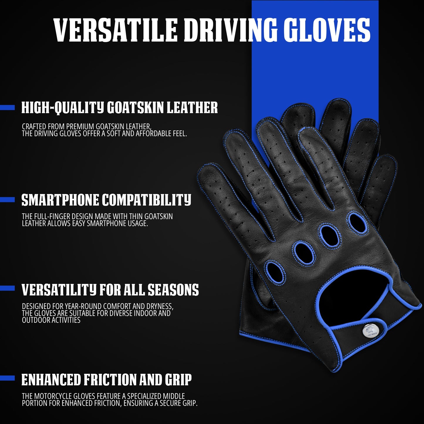 Leather Dark Knight Gloves - Full Finger Design (Blue)