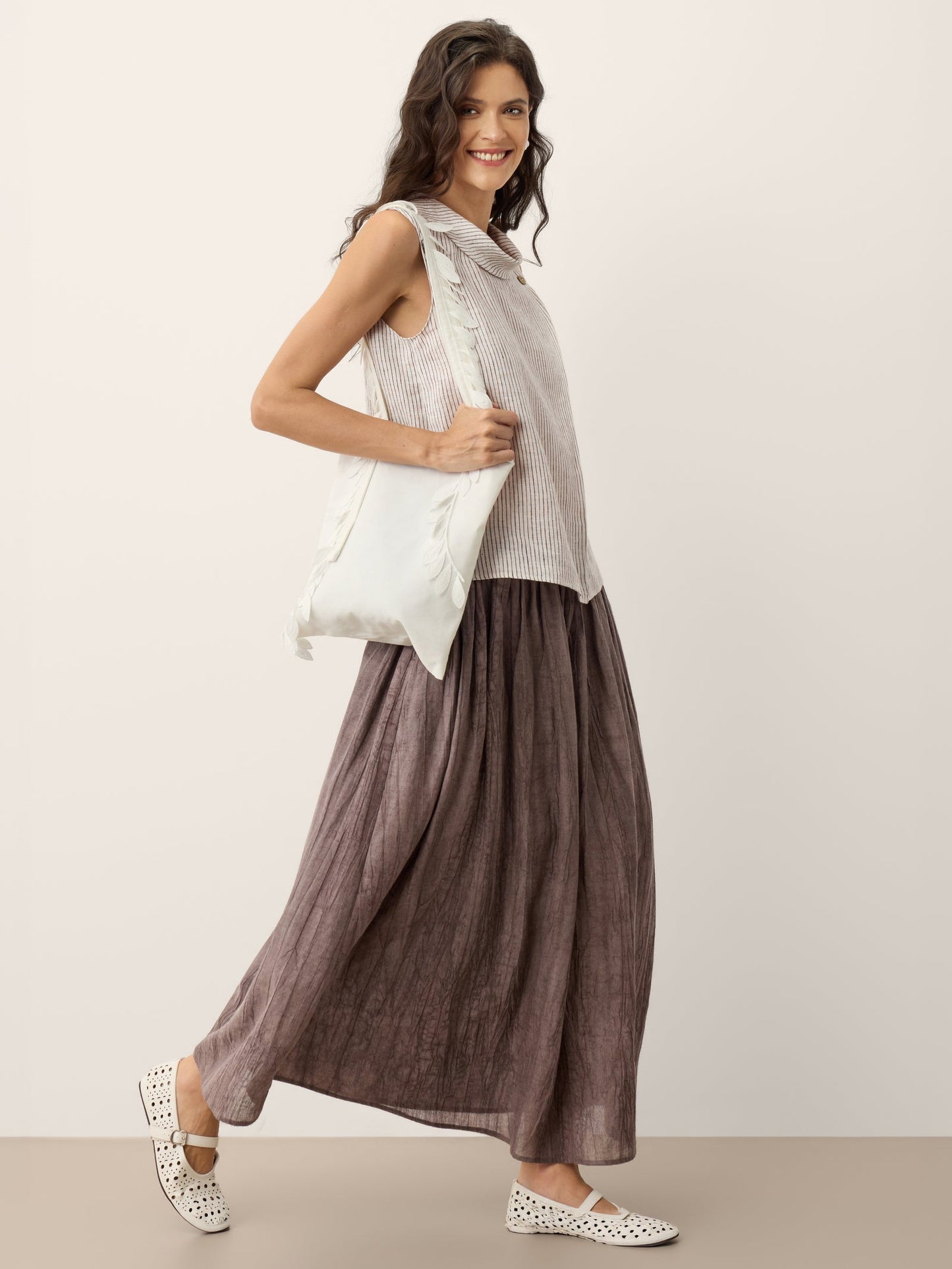 Lyocell Textured Pleated Waist Skirt ROSAMUND